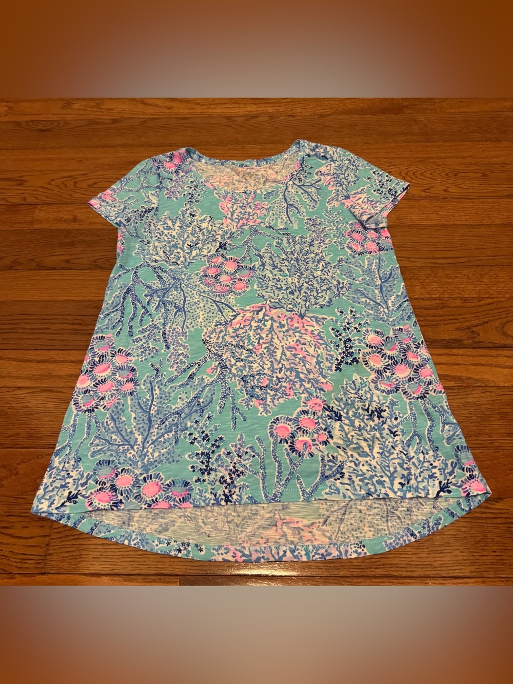 Lilly Pulitzer Adult Aqua, Pink & Navy Abstract Reef Etta Scoop Neck Top